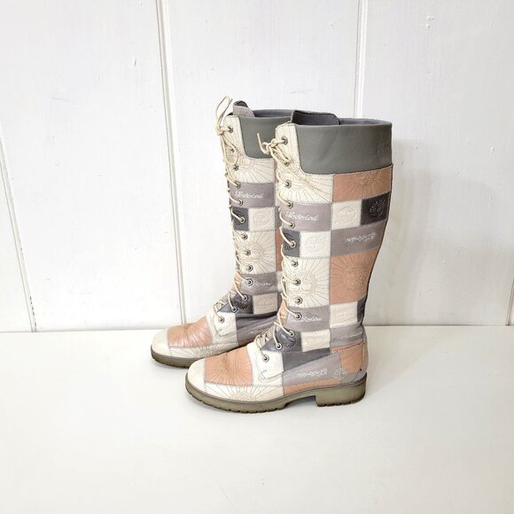 Timberland Patchwork Lace-Up Knee High Boots Size 10 - Picture 2 of 11